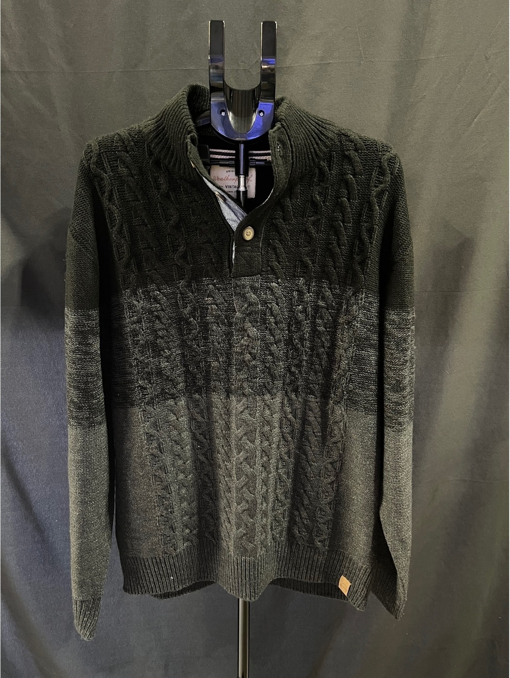 Weatherproof Vintage Men’s XXL Black Cable Knit Button Pullover Sweater Chunky